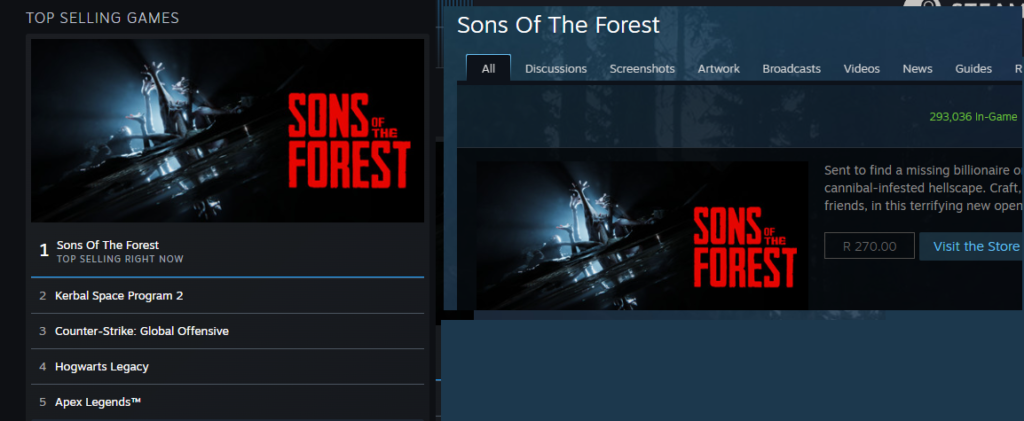 Sons of the Forest sold 2 million copies in the first 24 hours